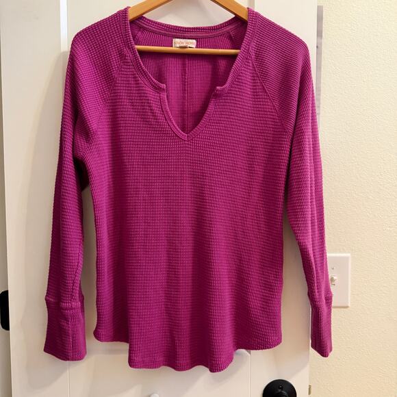 Knox Rose Fuchsia Pink Waffle Knit Long Sleeve Thermal Top XXL Layering Comfy - Picture 1 of 8